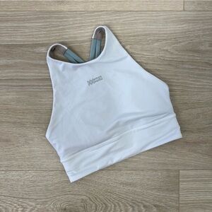 Lululemon White Silver Blue Energy High-Neck Longline Bra Medium Support B–D Cup